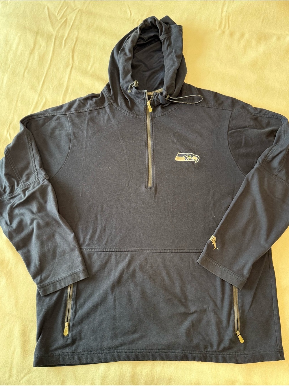Tommy Bahama Navy Blue Seahawks Half-Zip Hoodie- Super Bowl Champs